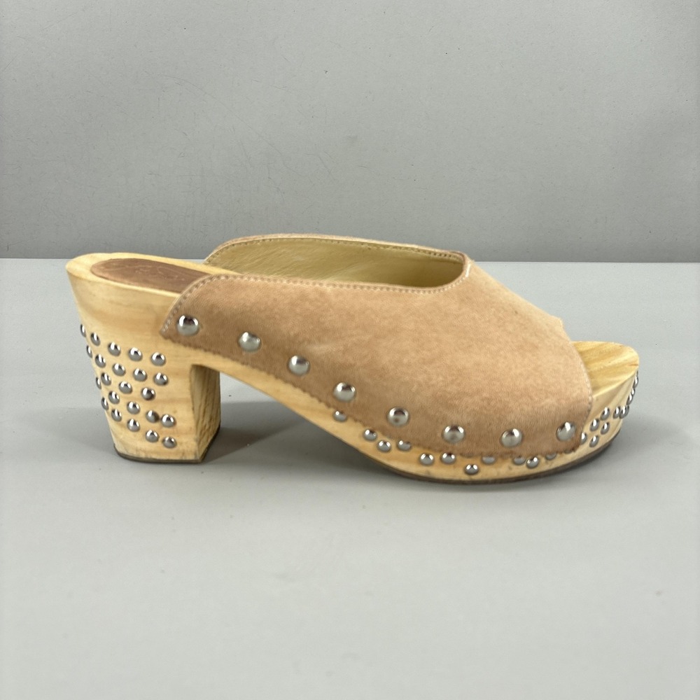 Free‎ People Shoes Womens Size 8 Beige Suede Studded Platform Clog Slide Sandals